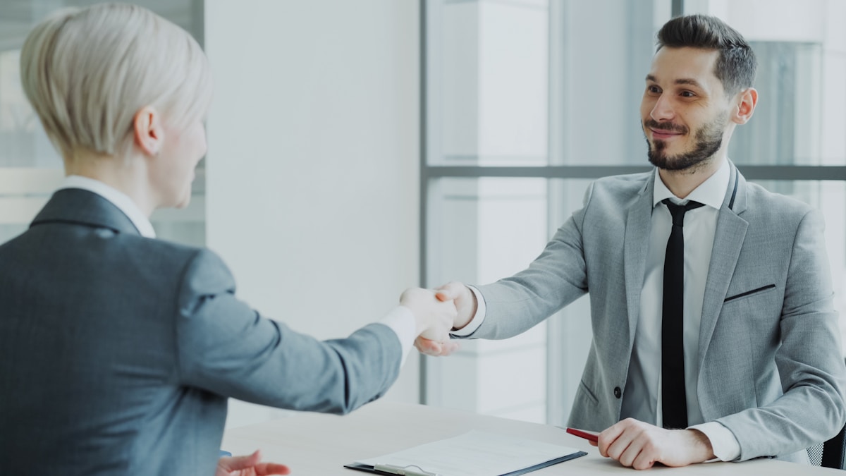 Two professionals in discussion